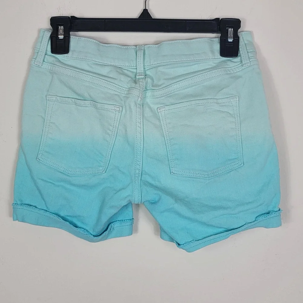 Old Navy Ombre Denim Shorts Girls Sz 14 Mint Green Aqua Blue Cuffed Summer Boho